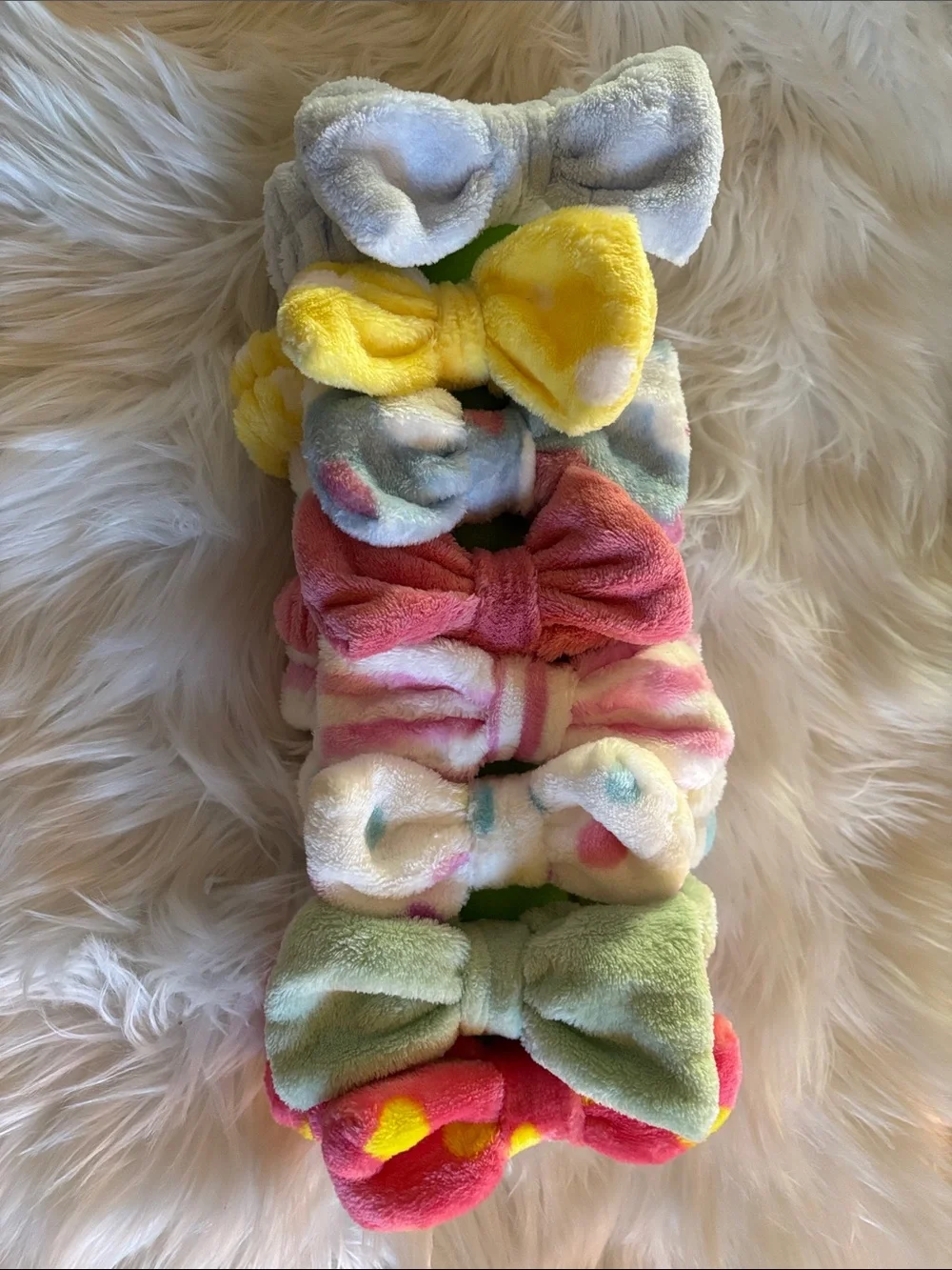 New Set of 8 Plush Bow Headband Set. Soft Multicolor Styles